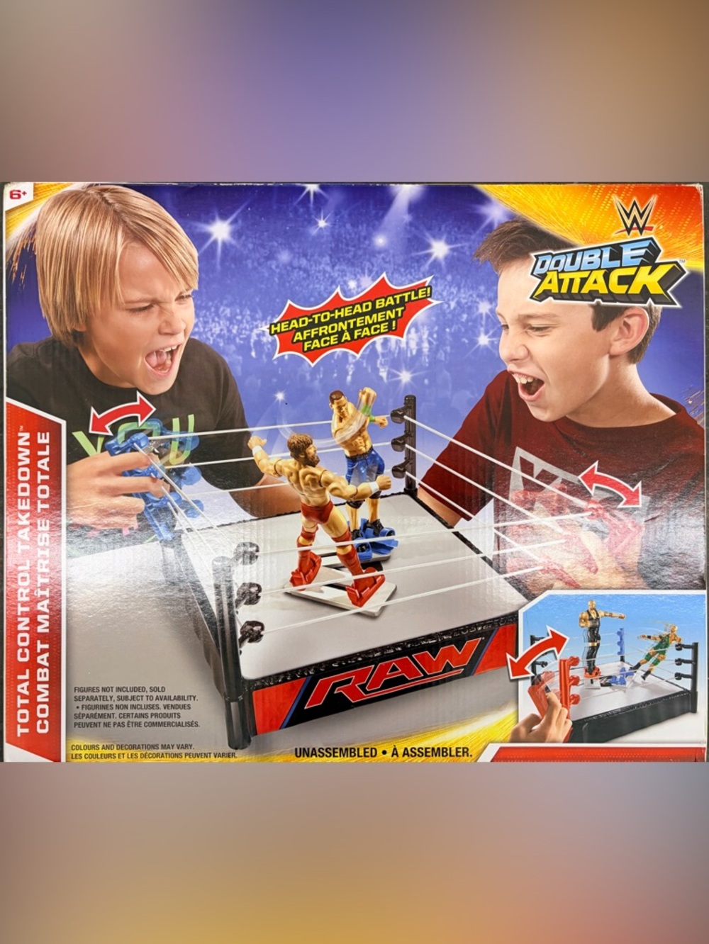 WWE RAW Total Control Takedown Double Attack Ring Playset NEW (Box Wear)